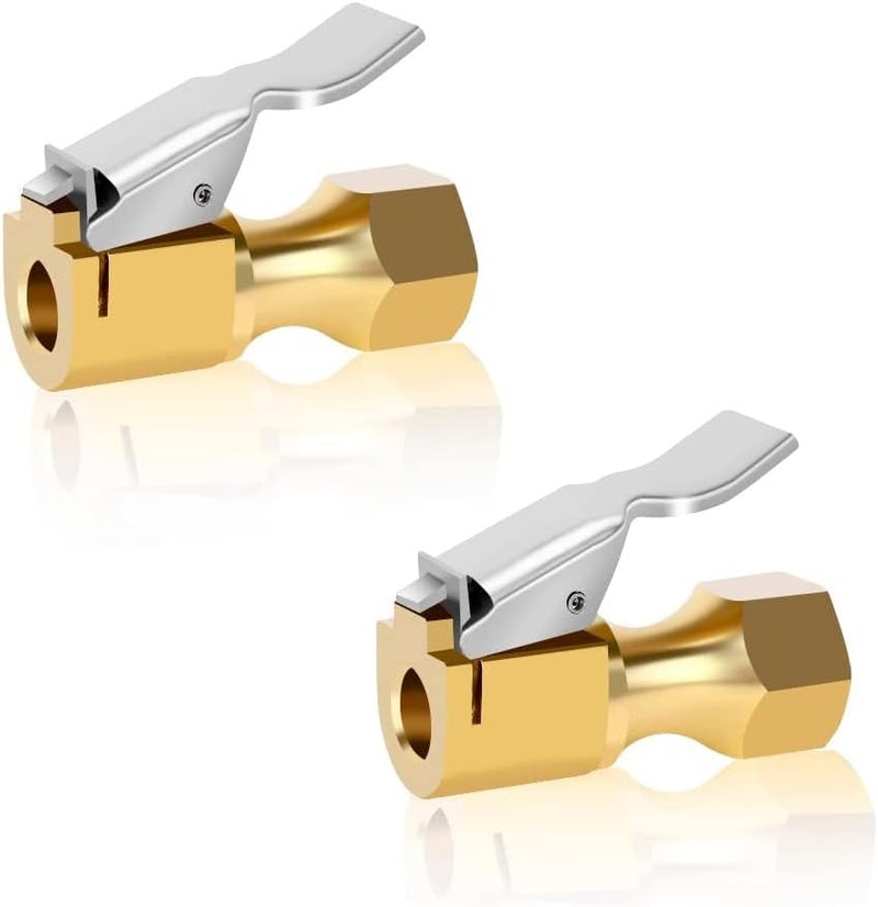 V2ine 2Pack Thickened Heavy-Duty Brass Air Nozzle,Closed Flow Tire Chuck,Lock on Tire Inflator Chuck with Clip For Schrader Valve - Image 2